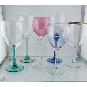 6 Boho Eclectic Mismatched Colorful Wine Glasses glassware barware vintage
